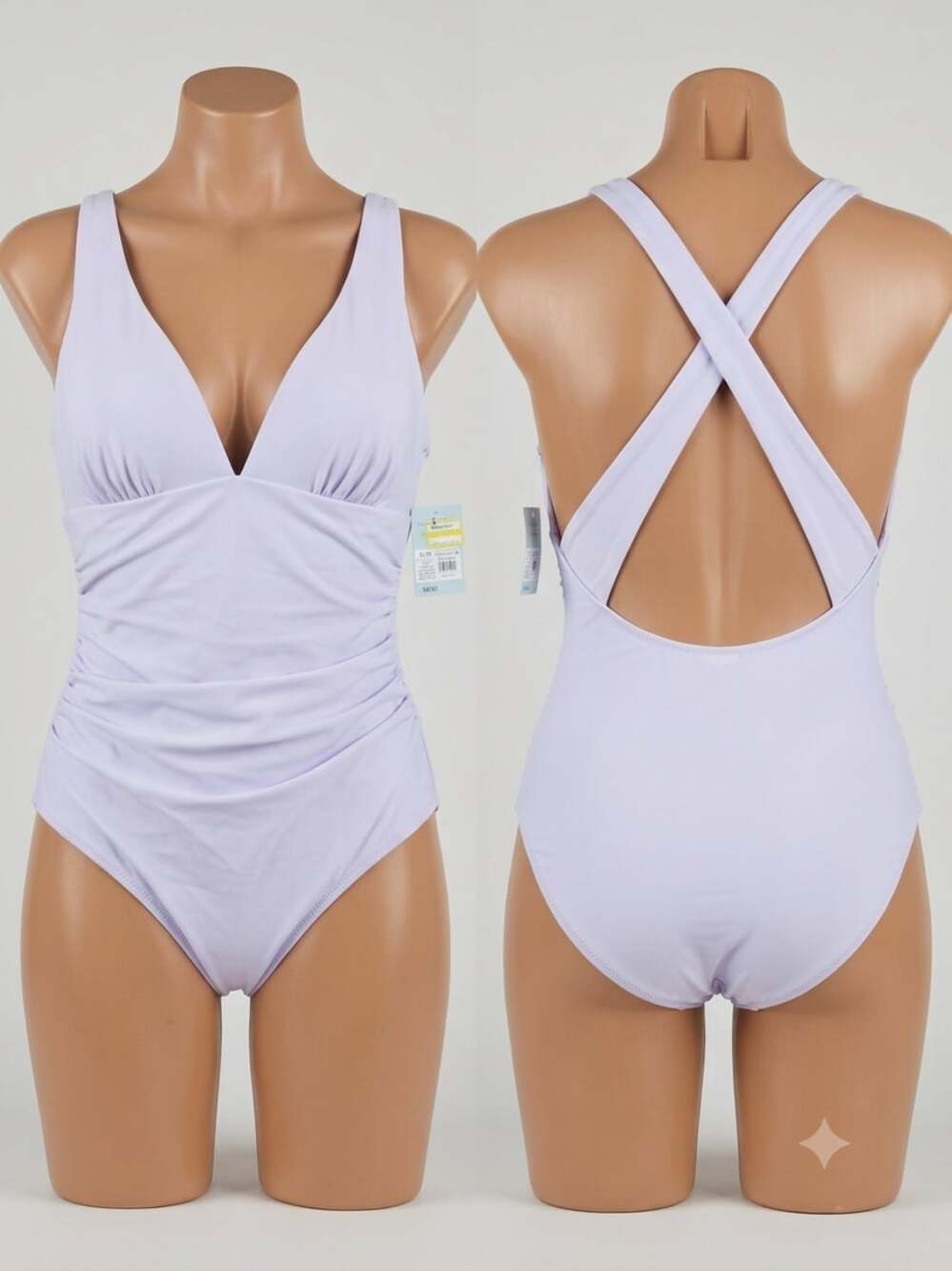 Shade & Shore Women's V-Neck Ruched Cross-Back One-Piece Swimsuit